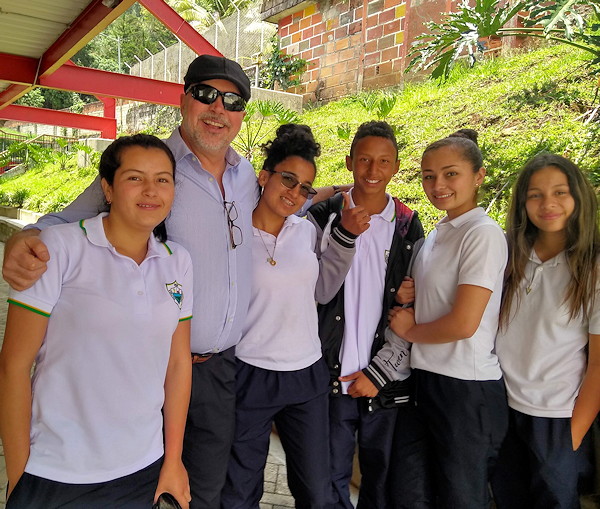 Bryce with Colombian Students